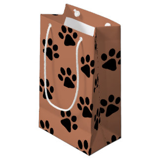 Dog Paw Prints Brown Small Gift Bag