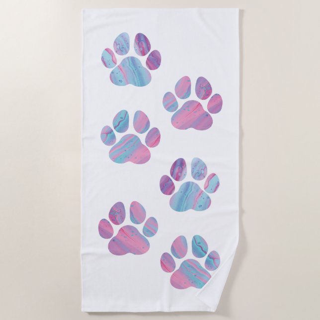 Dog Paw Prints - Colourful Paint Swirls Beach Towel (Front)