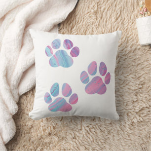 Dog Paw Prints - Colourful Paint Swirls Cushion
