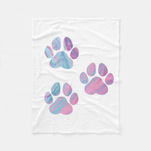 Dog Paw Prints - Colourful Paint Swirls Fleece Blanket