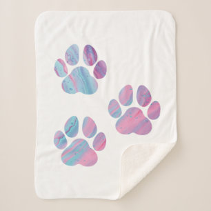 Dog Paw Prints - Colourful Paint Swirls Sherpa Blanket