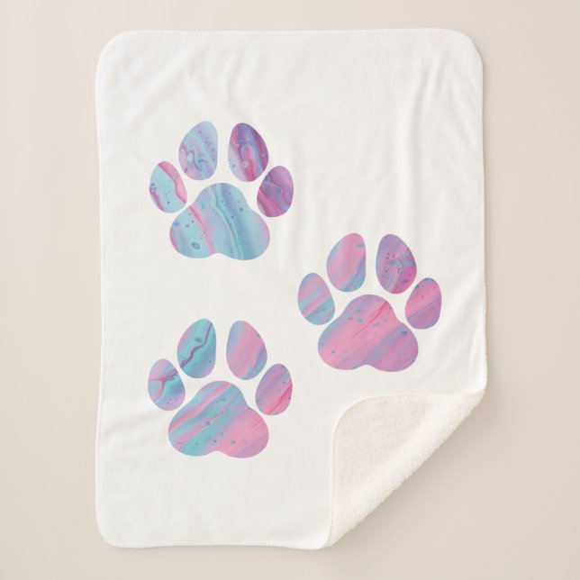 Dog Paw Prints - Colourful Paint Swirls Sherpa Blanket (Front)