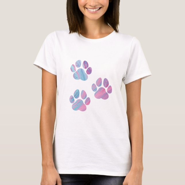 Dog Paw Prints - Colourful Paint Swirls T-Shirt (Front)
