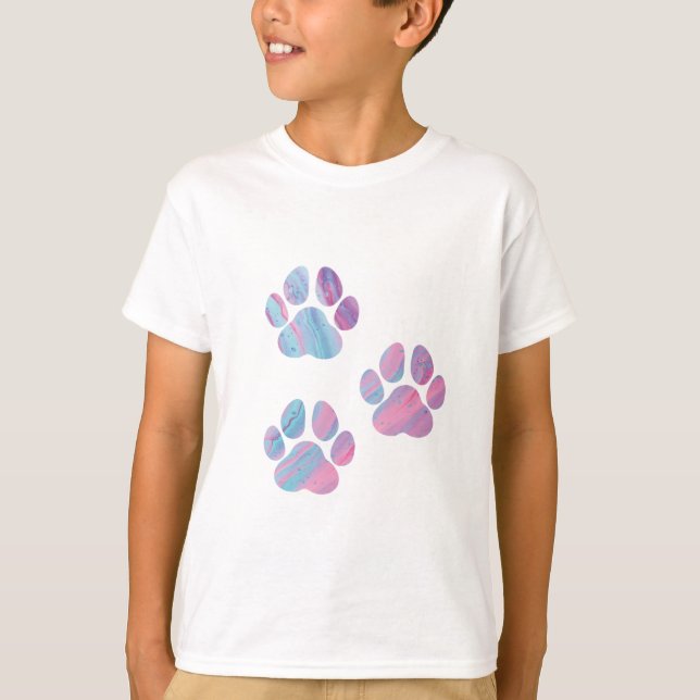 Dog Paw Prints - Colourful Paint Swirls T-Shirt (Front)