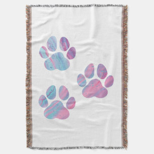 Dog Paw Prints - Colourful Paint Swirls Throw Blanket