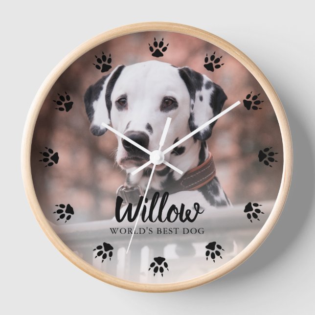 Dog Paw Prints Custom Photo Clock (Front)