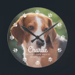 Dog Paw Prints Custom Photo Round Clock<br><div class="desc">Dogs leave paw prints in your heart. 
Display your favourite best friend's photo with this beautiful personalised clock design.</div>