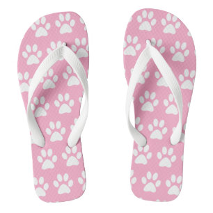 Dog Paw Prints Cute Pattern Pink Summer Beach Flip Flops