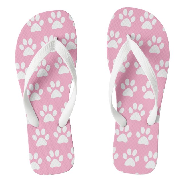 Dog Paw Prints Cute Pattern Pink Summer Beach      Flip Flops (Footbed)
