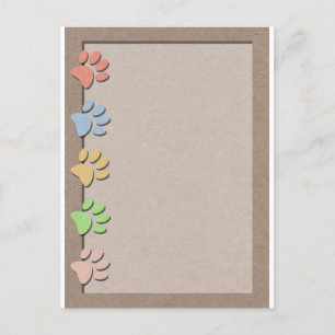 Dog Paw Prints Faux Kraft Paper Texture Holiday Postcard