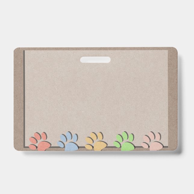 Dog Paw Prints Faux Kraft Paper Texture  Magnet ID Badge (Front)