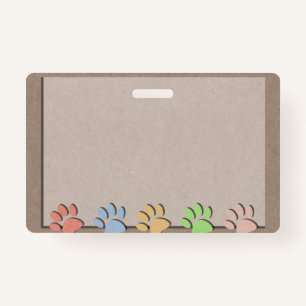 Dog Paw Prints Faux Kraft Paper Texture Magnet ID Badge