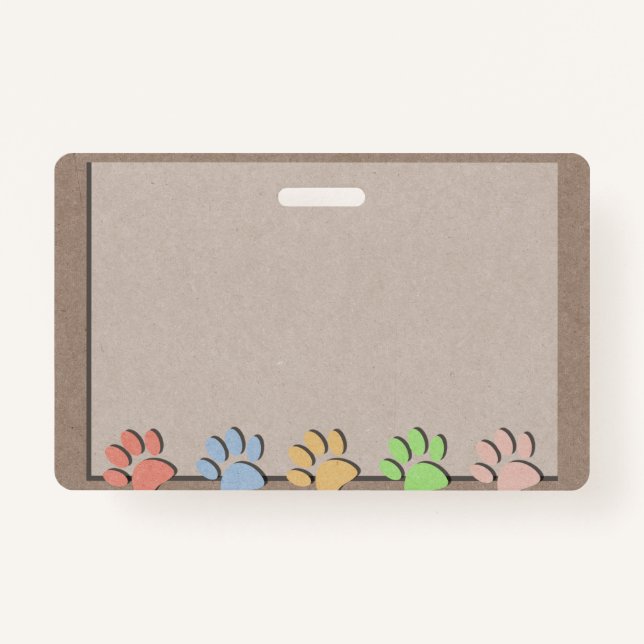 Dog Paw Prints Faux Kraft Paper Texture  Magnet ID Badge (Front)