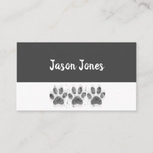 dog paw prints grey and white bold custom business card