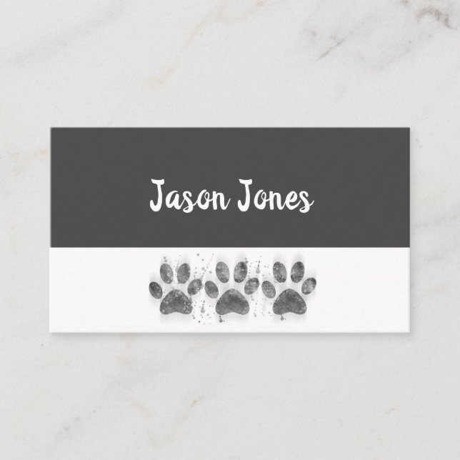 dog paw prints grey and white bold custom business card (Front)