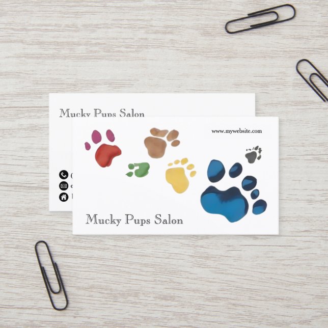Dog Paw Prints Grooming Colourful Business Card (Front/Back In Situ)