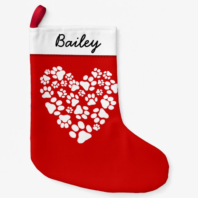 Dog Paw Prints Heart Cute Pet Lover's Small Christmas Stocking (Front)