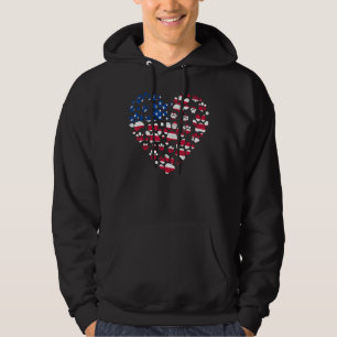 Dog Paw Prints Heart US American Flag 4th Of July Hoodie