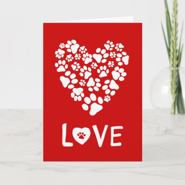 Dog Paw Prints Heart Valentine's Day Love Card (Front)