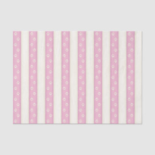 Dog Paw Prints on Pink & White Stripes Pretty Tissue Paper