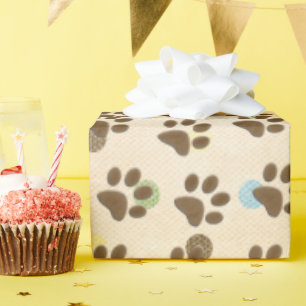 Dog Paw Prints On Polka Dots Wrapping Paper