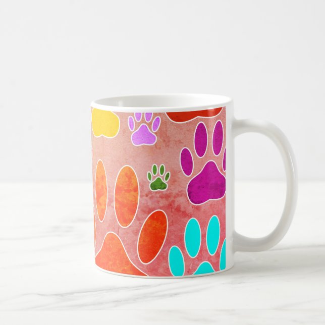 Dog Paw Prints On Vintage Background Coffee Mug (Right)