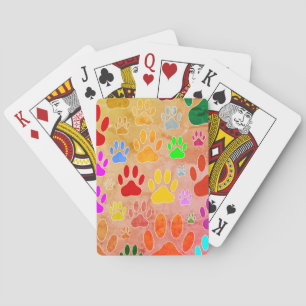 Dog Paw Prints On Vintage Background Playing Cards