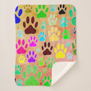 Dog Paw Prints On Vintage Background Sherpa Blanket