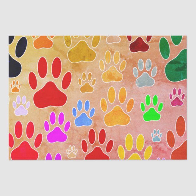 Dog Paw Prints On Vintage Background Tissue Paper (Front)