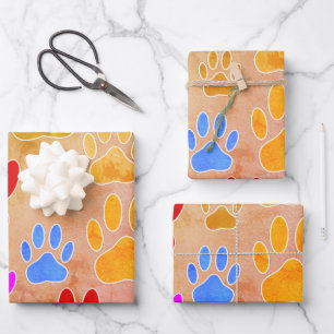 Dog Paw Prints On Vintage Background Wrapping Paper Sheet