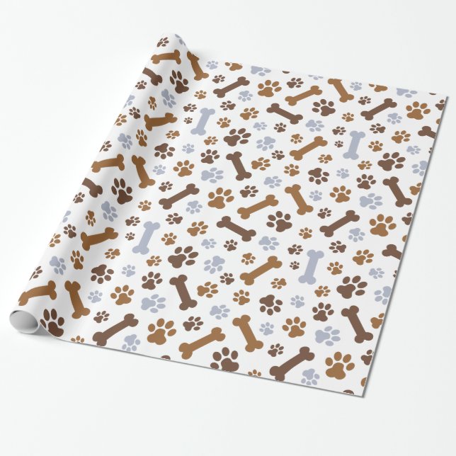 Dog Paw Prints Pattern Wrapping Paper (Unrolled)