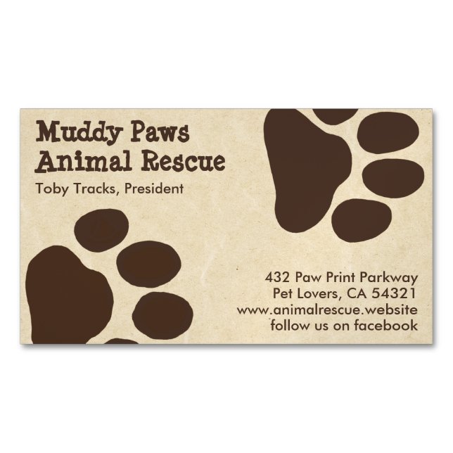Dog Paw Prints - Pet Services Magnetic Business Card (Front)