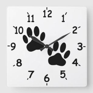 Dog Paw Prints Pet Square Wall Clock