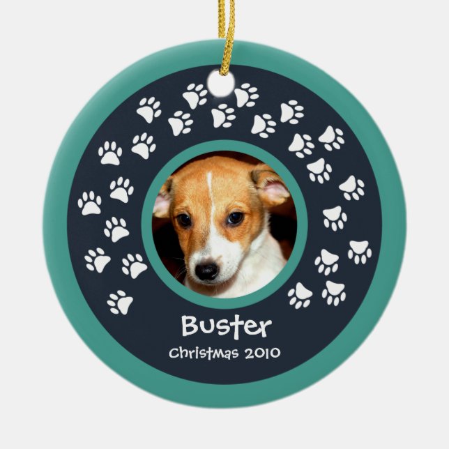 Dog Paw Prints Photo Ornament (Front)