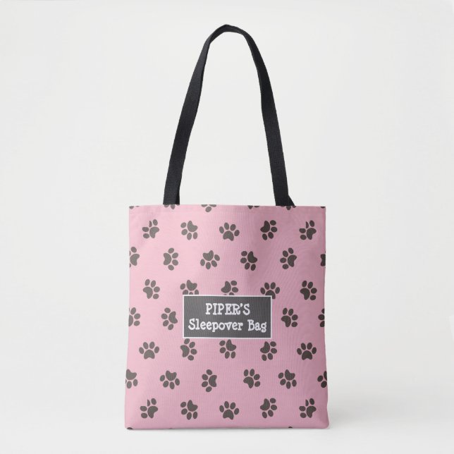 Dog Paw Prints Pink Tote Bag (Front)
