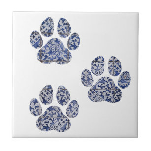 Dog Paw Prints Portuguese Spanish Tiles Navy White