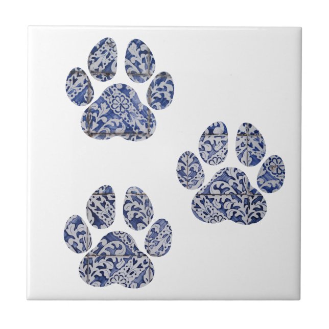 Dog Paw Prints Portuguese Spanish Tiles Navy White (Front)