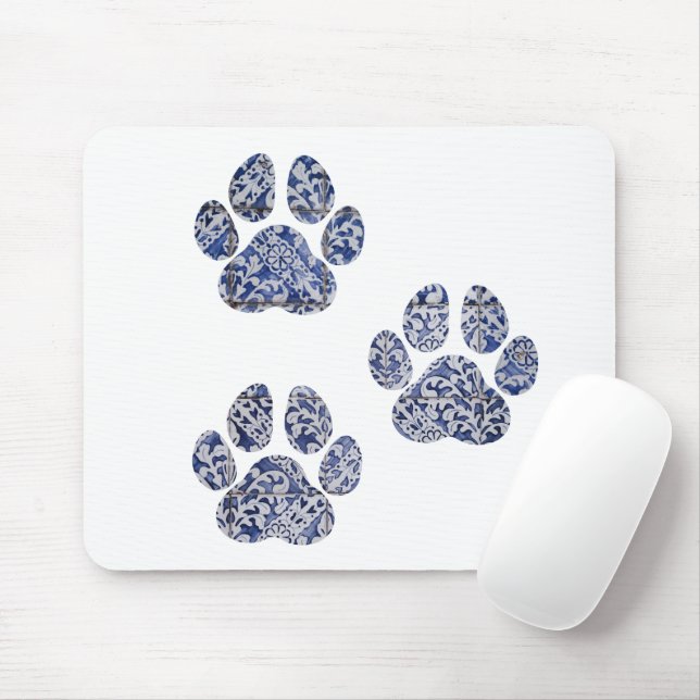 Dog Paw Prints - Portuguese Tiles Mouse Mat (With Mouse)