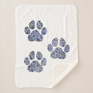 Dog Paw Prints - Portuguese Tiles Sherpa Blanket