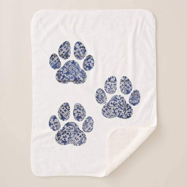 Dog Paw Prints - Portuguese Tiles Sherpa Blanket (Front)