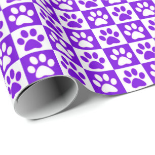Dog Paw Prints purple and white Wrapping Paper