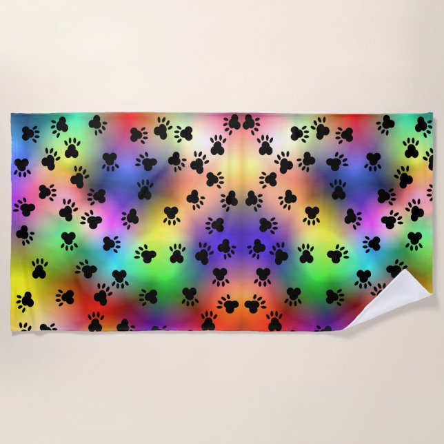 Dog paw prints rainbow Beach towel (Front)