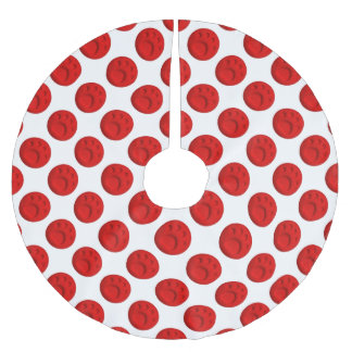 Dog paw prints - red brushed polyester tree skirt