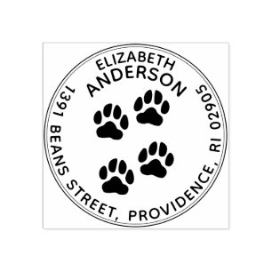 Dog Paw Prints Round Return Address Rubber Stamp