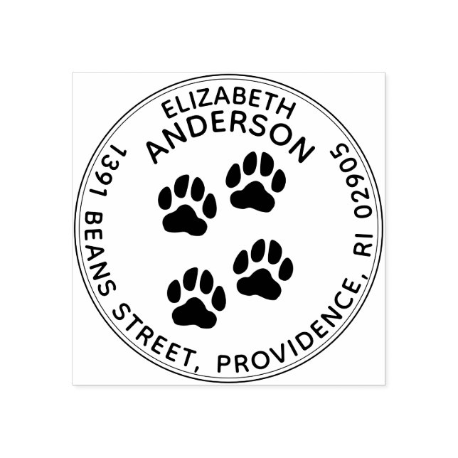 Dog Paw Prints Round Return Address Rubber Stamp (Imprint)