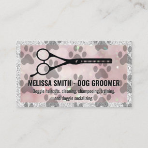 Dog Paw Prints   Scissors Logo Business Card