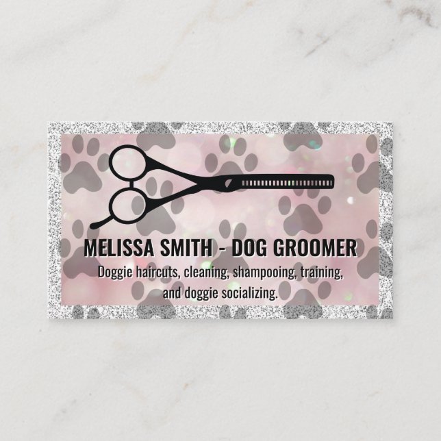 Dog Paw Prints | Scissors Logo Business Card (Front)