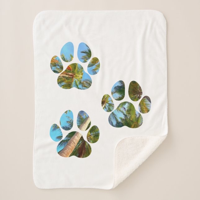 Dog Paw Prints - Tropical Palm Trees Sherpa Blanket (Front)