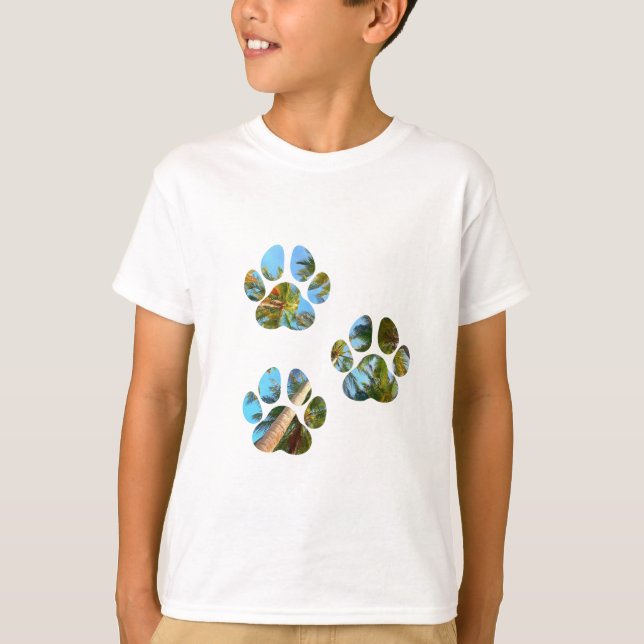 Dog Paw Prints - Tropical Palm Trees T-Shirt (Front)