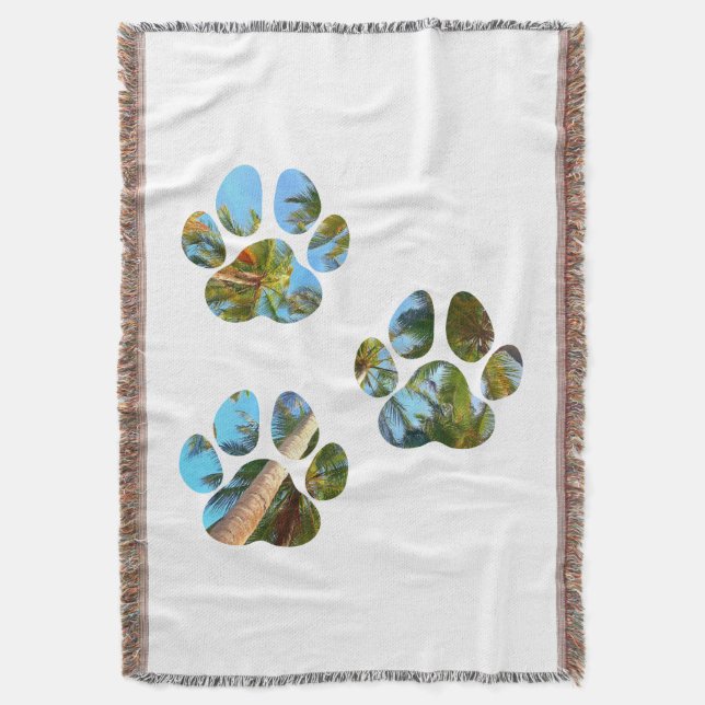 Dog Paw Prints - Tropical Palm Trees Throw Blanket (Front Vertical)